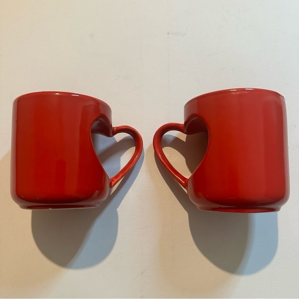 Ganz Set of Red Heart Shaped Handle Coffee Cups Valentine’s Day